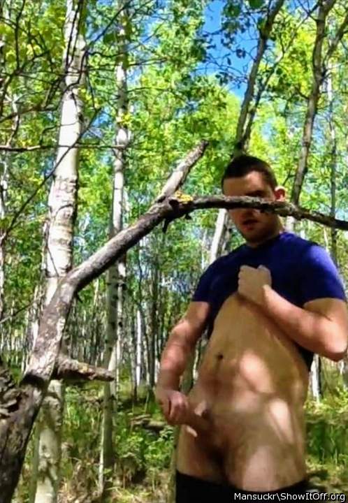 Hmmm nice young Cock!! I enjoy jacking off in the woods!!
