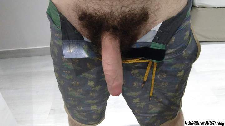 Wow! What a thick layer of pubes and a huge cock!