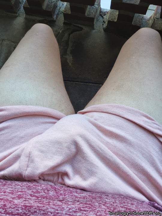 My bulge in sissy pink girl shorts