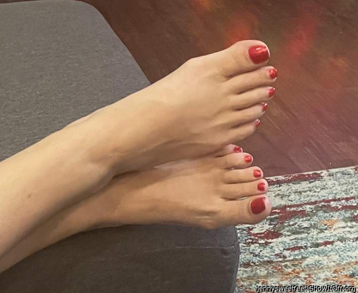 Beautiful feet love the red toe nails