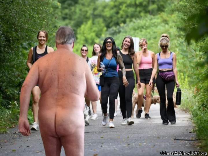 Lost bet, made to walk thru the park naked.