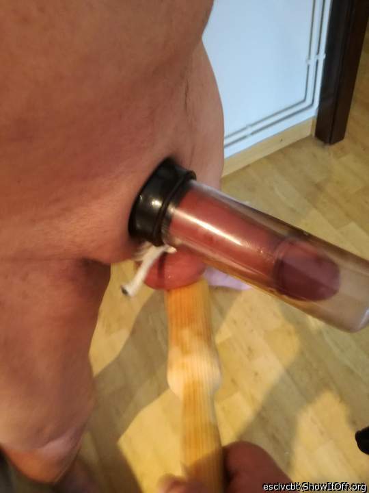 vacuum pump on my cock, beating on my balls