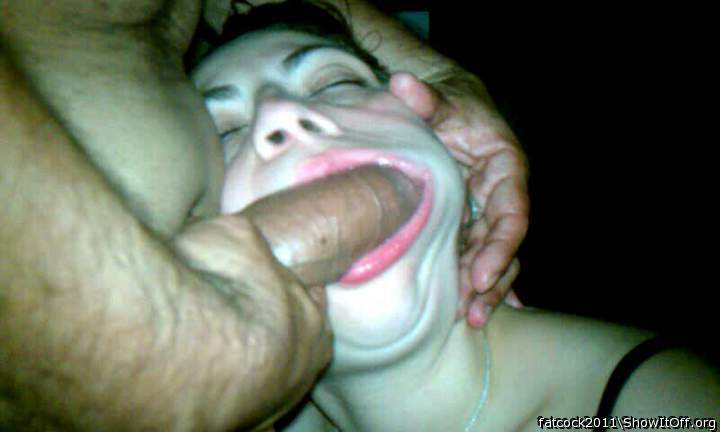 Wife sucking a guys cock and he give her clown mouth with dick
