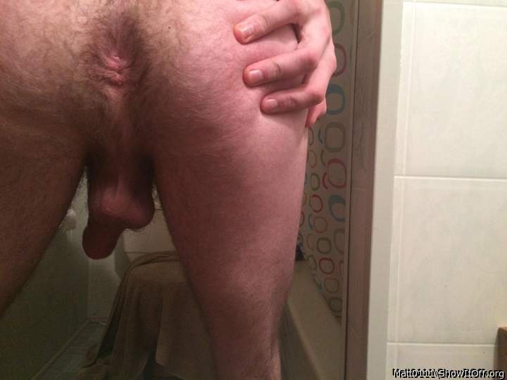 HOT ASSHOLE, HORNY ONE CHEEK SPREAD.  NICE BALLS on show too