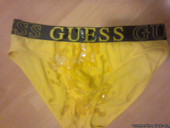 Yellow guess briefs cummed