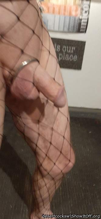 Fishnet and cock ring hot combo!