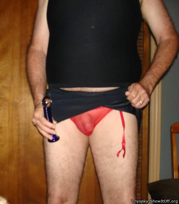 Panty sissy with glass dildo