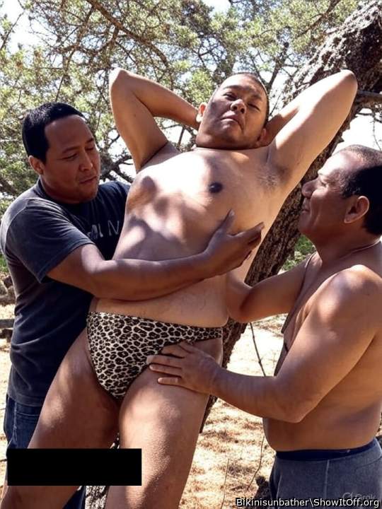Guys touching me in my leopard skin bikini in the woods