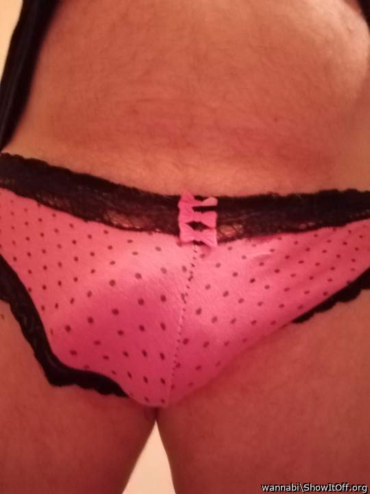 Sexy in pink panties hiding a beautiful shaved cock and ball