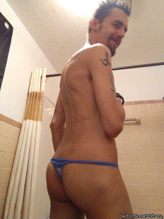 My tight little ass in a woman's thong