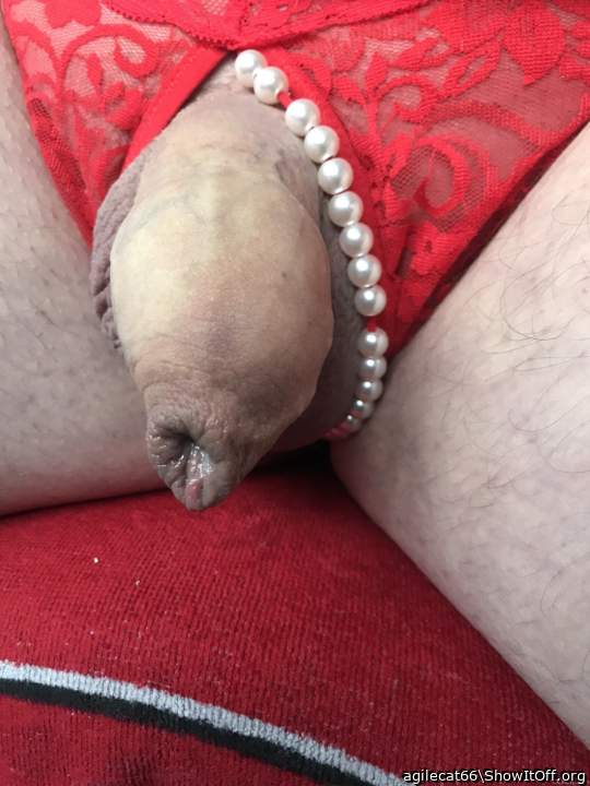 Crotchless red lace thong