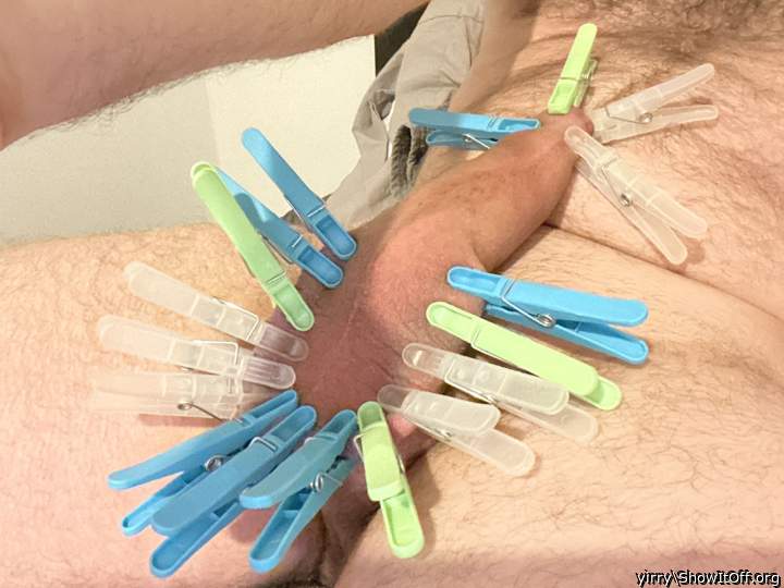 Clothespines on my cock