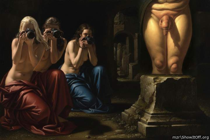Girls like to photograph antique nude sculptures of men with uncut foreskin