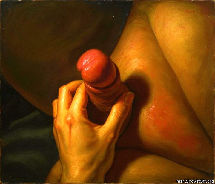 Girl pulled off the foreskin with hand & exposed the head of the uncut dick Art