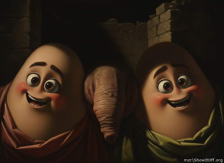 Uncircumcised cock, foreskin and laughing testicles. Art Style