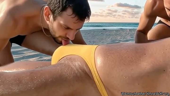 Licking my stinky yellow bikini bulge