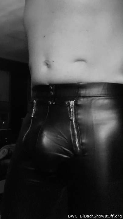 imitation leather pants with bulge