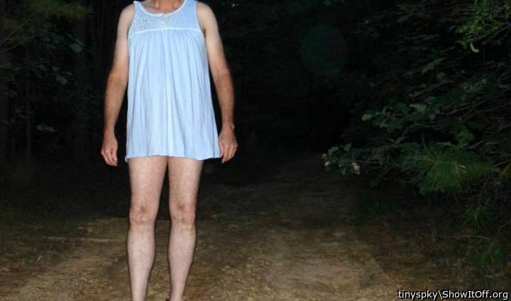 Country road walk wearing nightgown