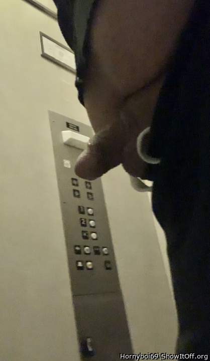 In the elevator, early in the morning ;)