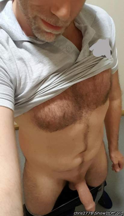 Nice big dick!  Love your furry chest and trail, damn