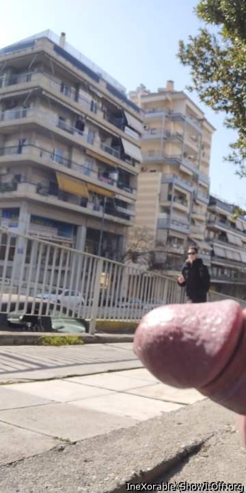 Public stroking in front of strange girl