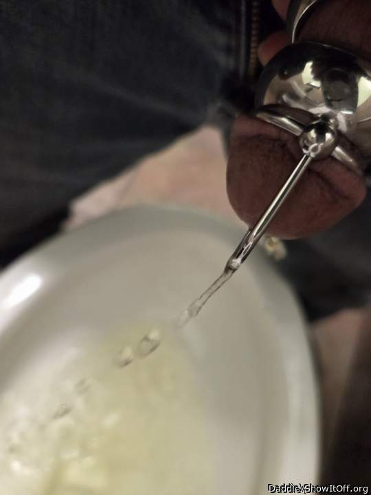Peeing with 4" Long Penis Plug - Heavy Glans Ring - and Cock Ring! :)
