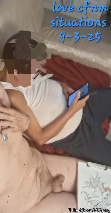 Sitting nude with female friend