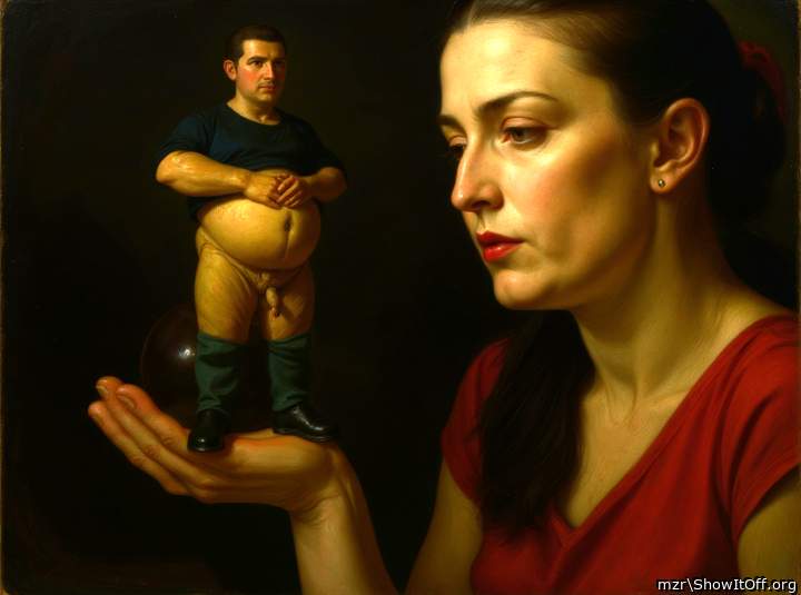 Minifigure of a plump boyfriend with uncut dick and dangling foreskin