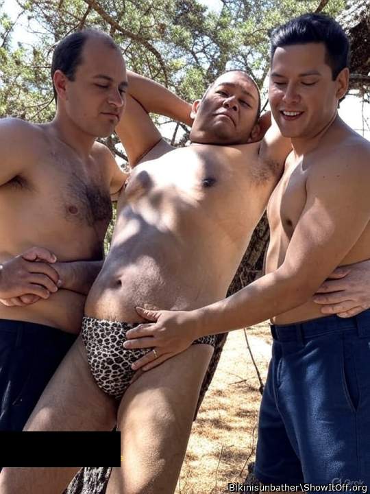 Guys touching me in my leopard skin bikini in the woods