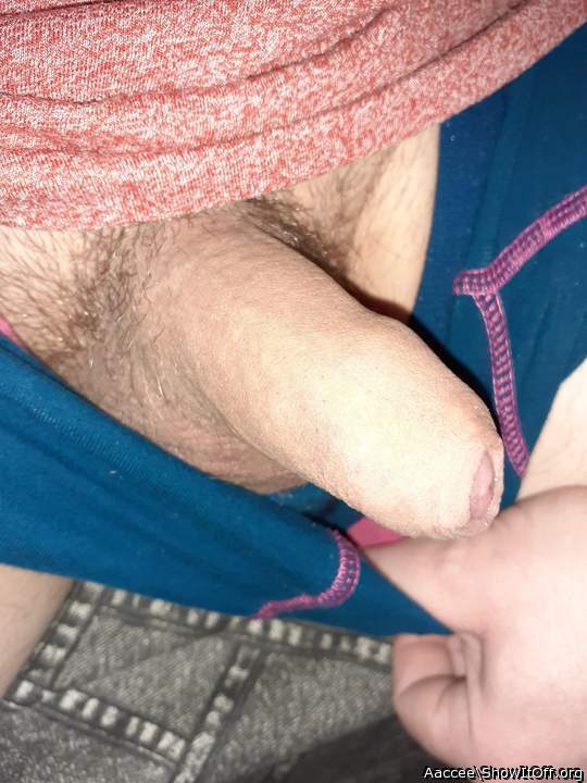 Horny view of your semi-hard penis.