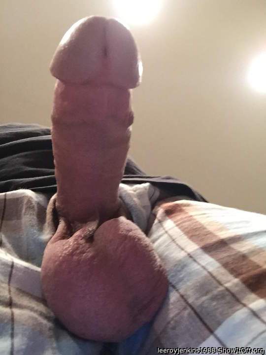 Wish I was on my knees about to stuff that cock and balls in
