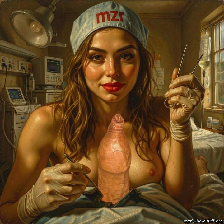 Preparation for circumcision of the foreskin. Art Style.