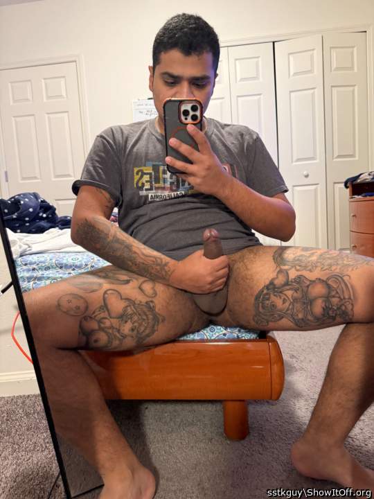 Hot hard cock. Impressive ink  
