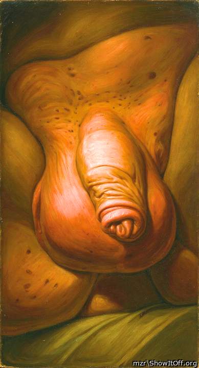 Old uncircumcised cock with flabby foreskin hanging Art