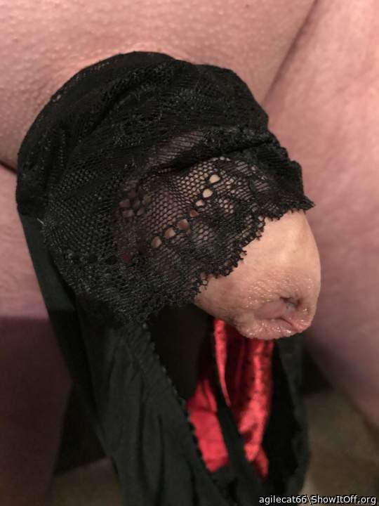 Red silk polkadot and black lace panties