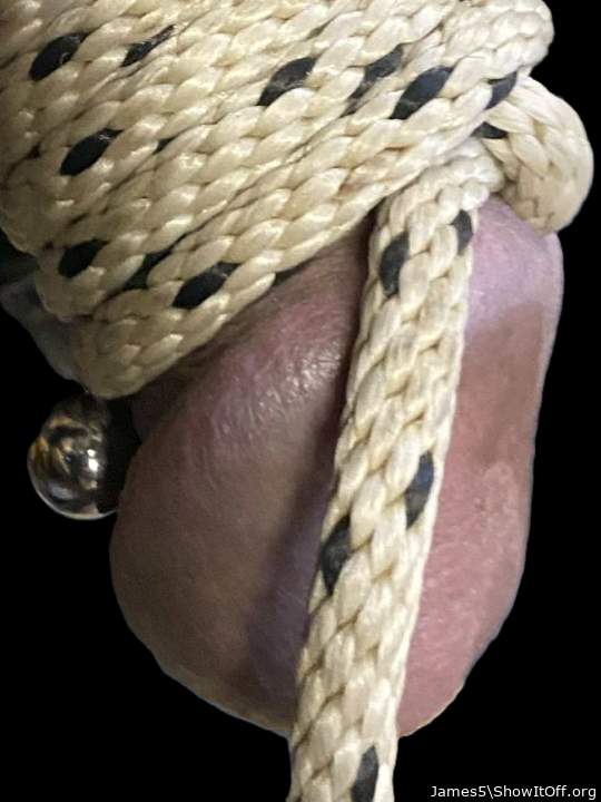 Tightly bound with exposed cock head