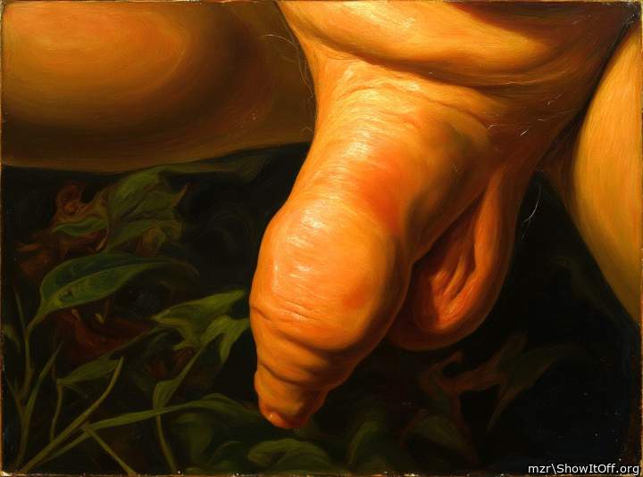 The painted uncut cock with the foreskin looks great