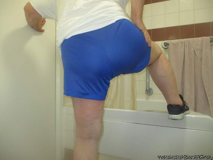 My arse in my tight blue football shorts, 8.7.22