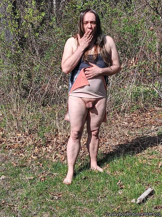 My boyfriend making me flash outside in my dress