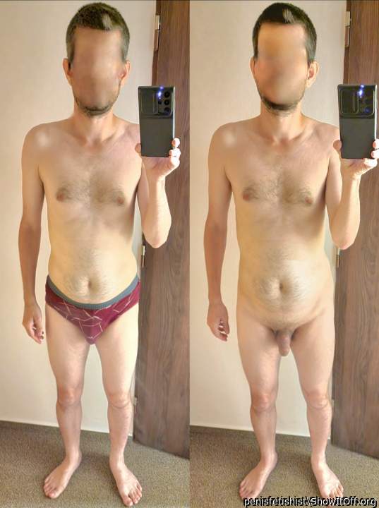 How I look in the mirror with and without sexy comfortable red briefs