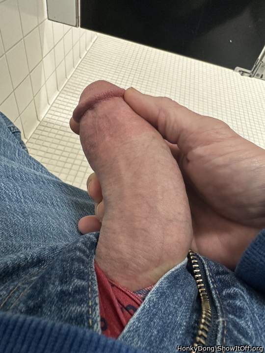 Getting hard in the restroom stall at work.