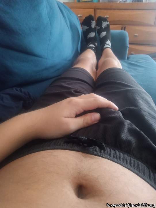 Relaxing in my black shorts and ghost shocks