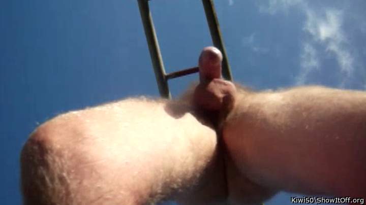 Up shot under monkey bars on blue sky day.