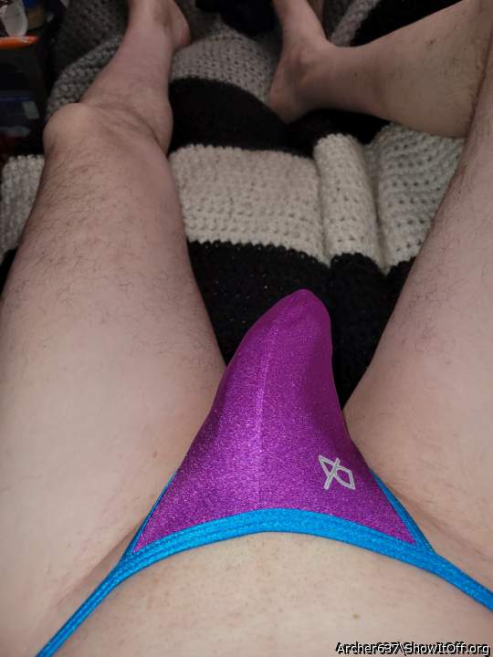 Sexy blue trim/purple thong!
