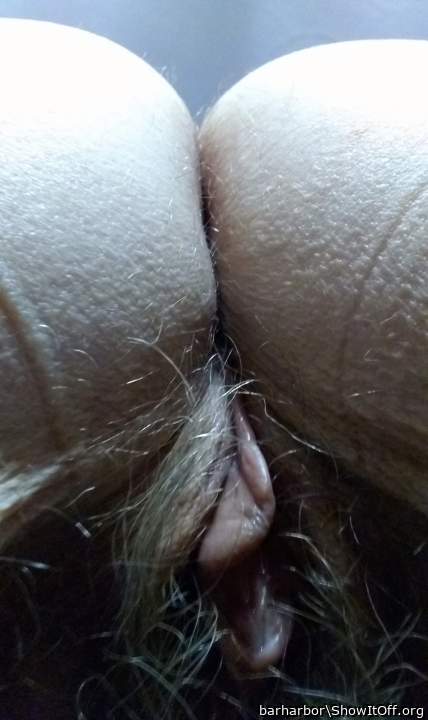 Her piss wet pussy lips.