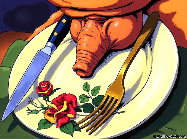 Very tasty tender long fleshy foreskin is served Art Style