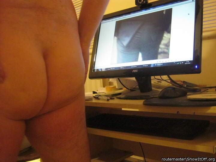 Two views of my bum - bare and in suit with splayed jacket vent