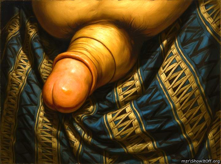An uncut foreskin dick is not in underpants, the head exposed Art Style