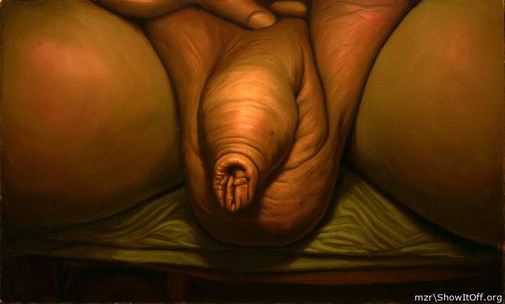 Showing off my foreskin tip in close-up Art Style