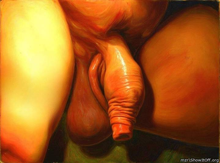 Art Penis Close up Showing off His Big Balls and Foreskin